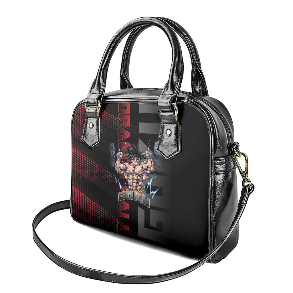 Goku Gym Theme Black and Red Design Shoulder Handbag with Dumbbell Lightning Art and Muscle Training Pose - The Mazicc