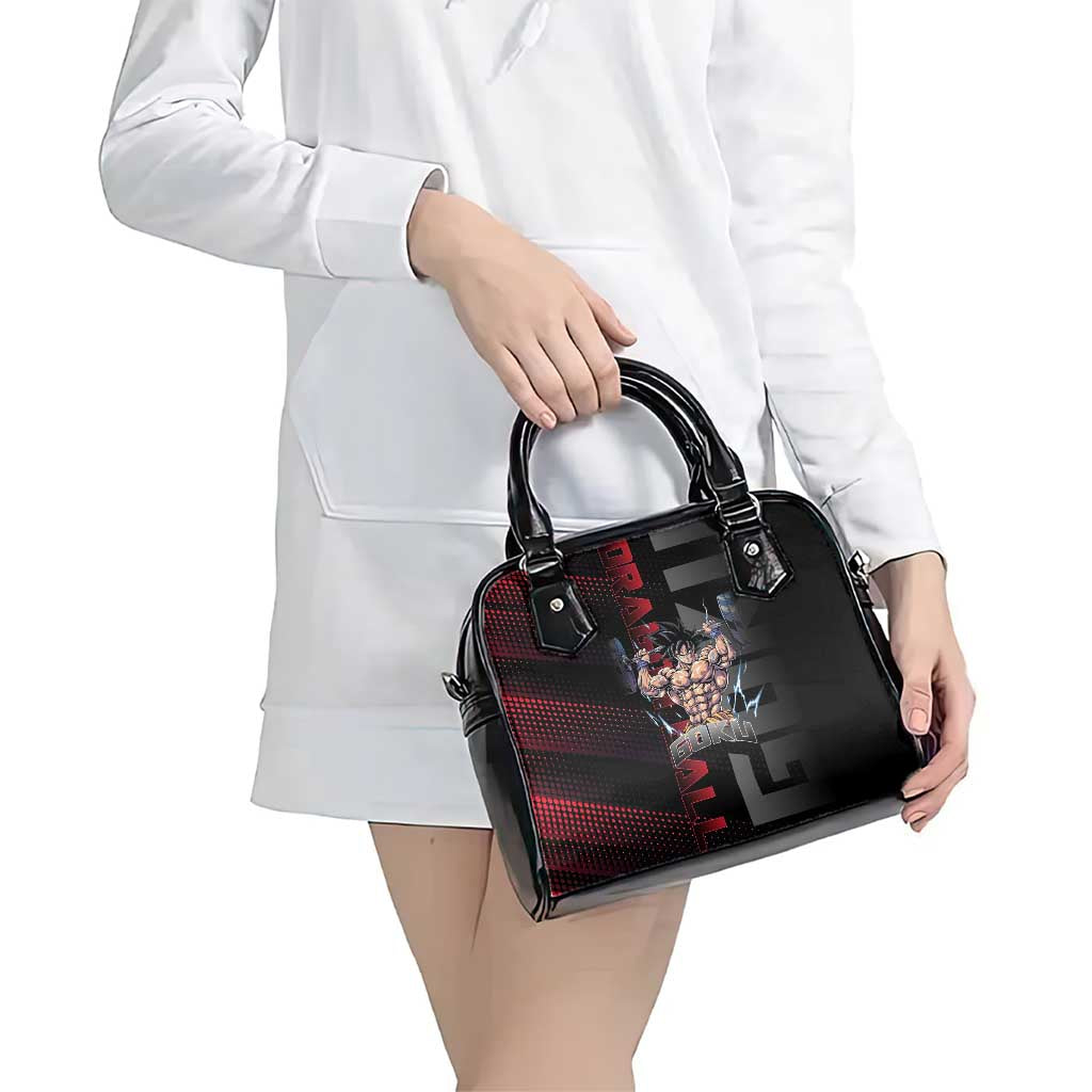 Goku Gym Theme Black and Red Design Shoulder Handbag with Dumbbell Lightning Art and Muscle Training Pose - The Mazicc