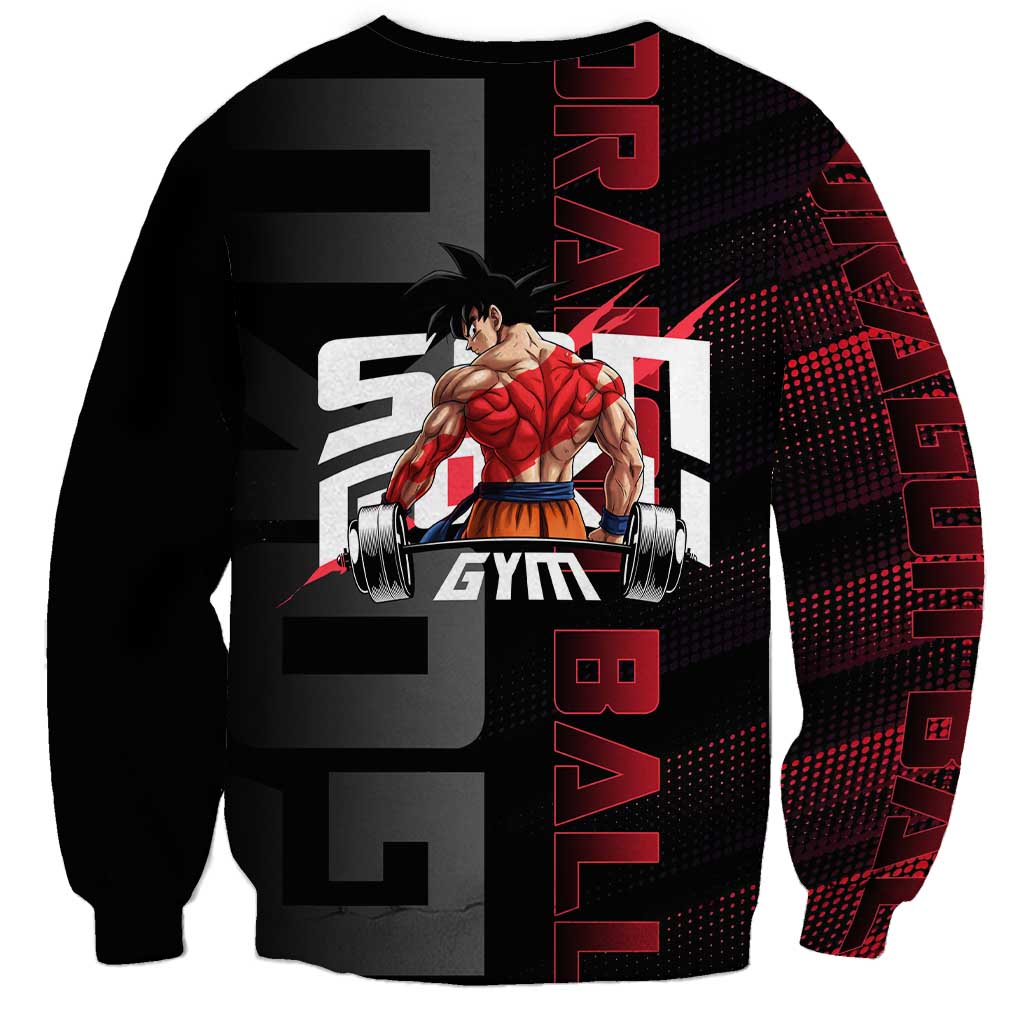 Goku Gym Theme Black and Red Design Sweatshirt with Dumbbell Lightning Art and Muscle Training Pose - The Mazicc