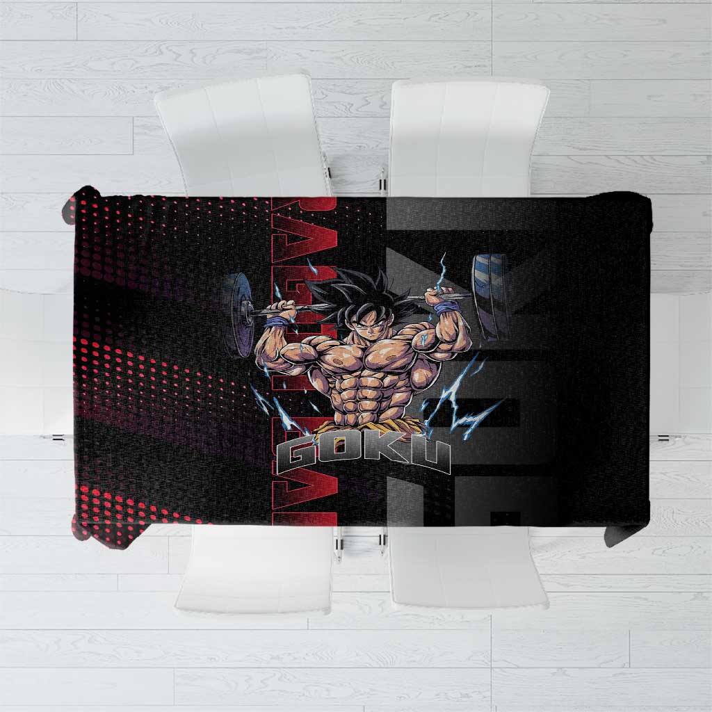 Goku Gym Theme Black and Red Design Tablecloth with Dumbbell Lightning Art and Muscle Training Pose - The Mazicc