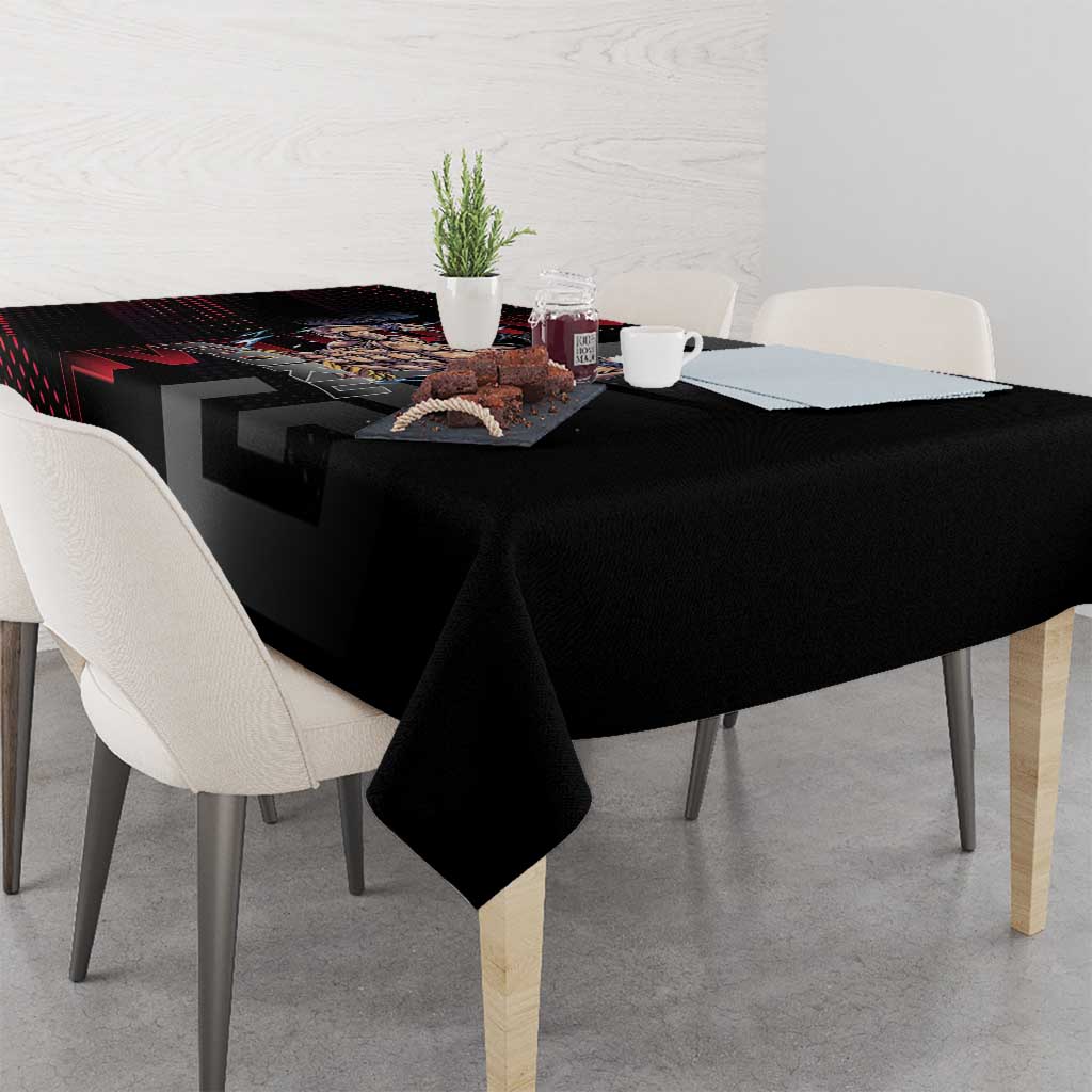 Goku Gym Theme Black and Red Design Tablecloth with Dumbbell Lightning Art and Muscle Training Pose - The Mazicc