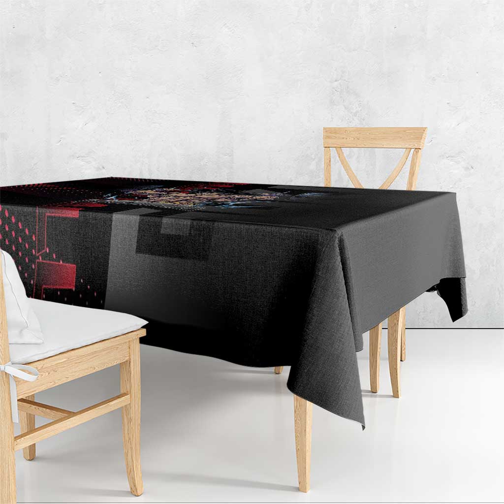 Goku Gym Theme Black and Red Design Tablecloth with Dumbbell Lightning Art and Muscle Training Pose - The Mazicc