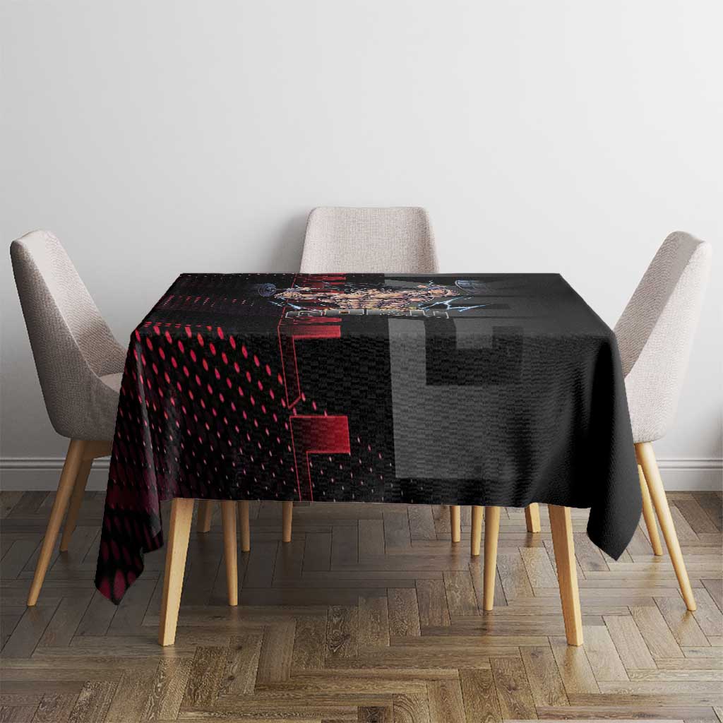 Goku Gym Theme Black and Red Design Tablecloth with Dumbbell Lightning Art and Muscle Training Pose - The Mazicc
