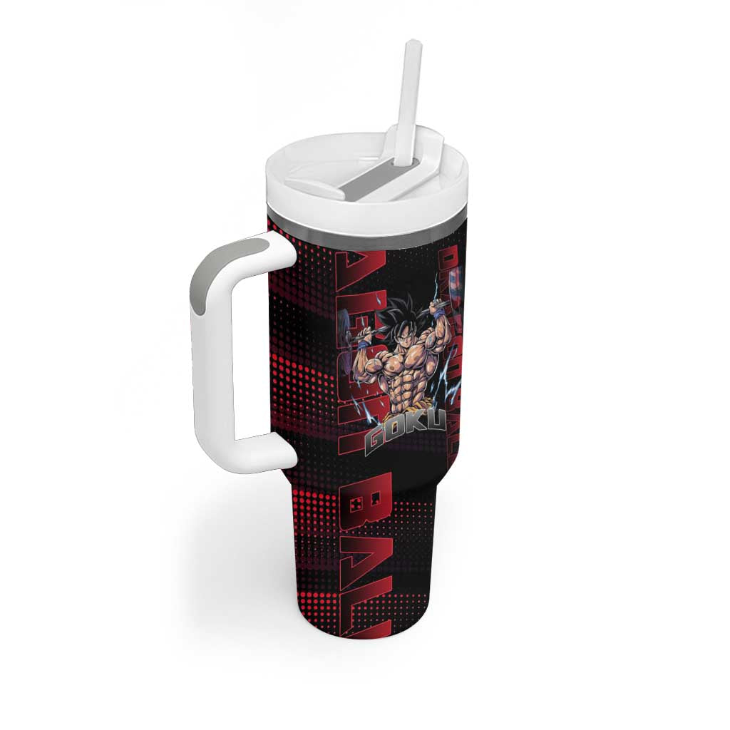 Goku Gym Theme Black and Red Design Tumbler With Handle with Dumbbell Lightning Art and Muscle Training Pose - The Mazicc