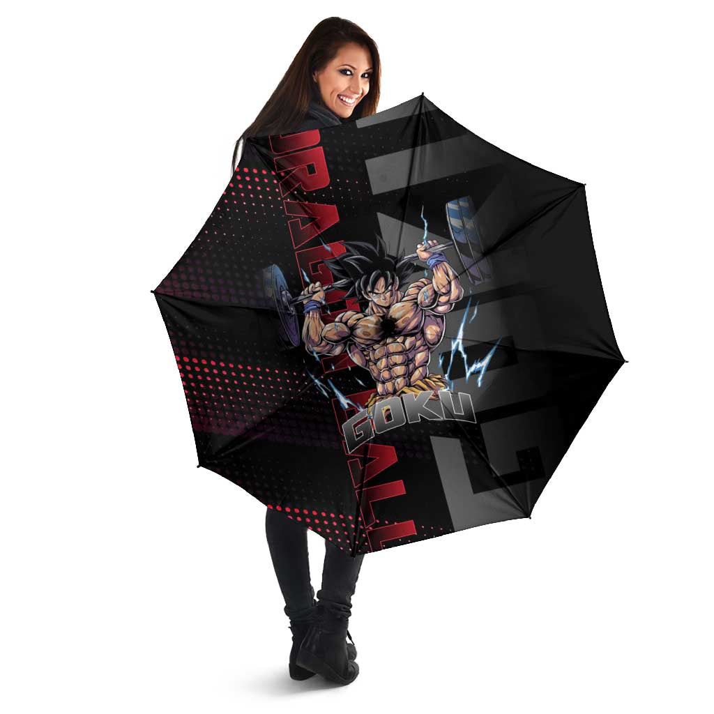 Goku Gym Theme Black and Red Design Umbrella with Dumbbell Lightning Art and Muscle Training Pose - The Mazicc