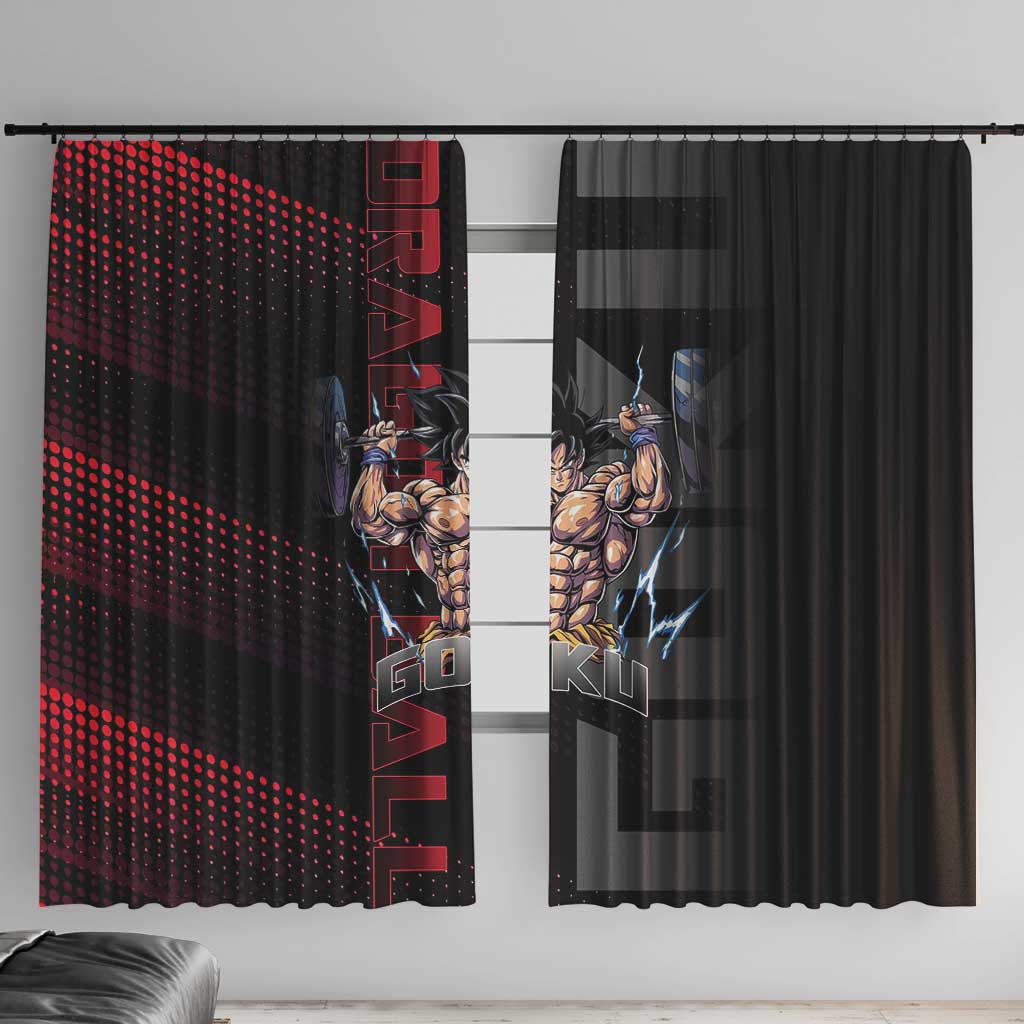 Goku Gym Theme Black and Red Design Window Curtain with Dumbbell Lightning Art and Muscle Training Pose - The Mazicc