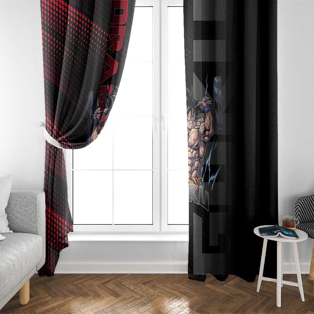 Goku Gym Theme Black and Red Design Window Curtain with Dumbbell Lightning Art and Muscle Training Pose - The Mazicc