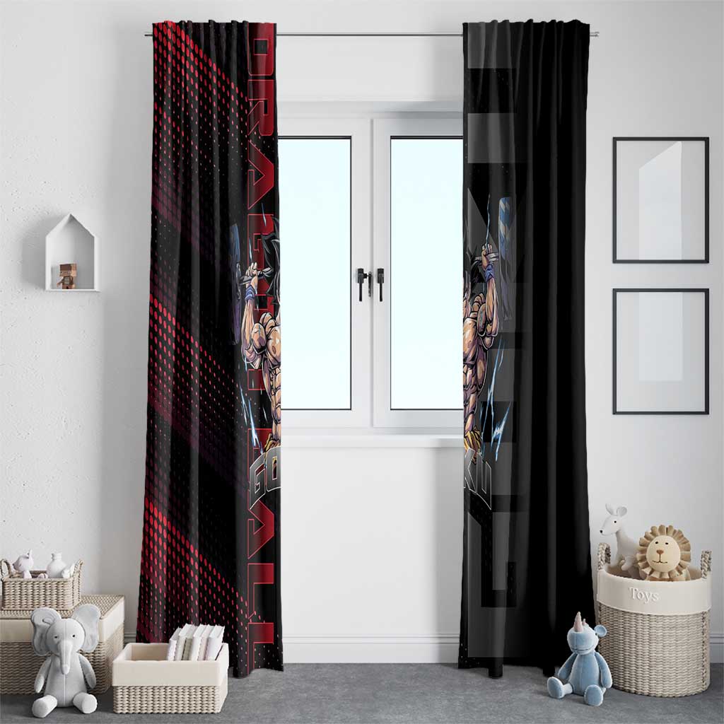 Goku Gym Theme Black and Red Design Window Curtain with Dumbbell Lightning Art and Muscle Training Pose - The Mazicc