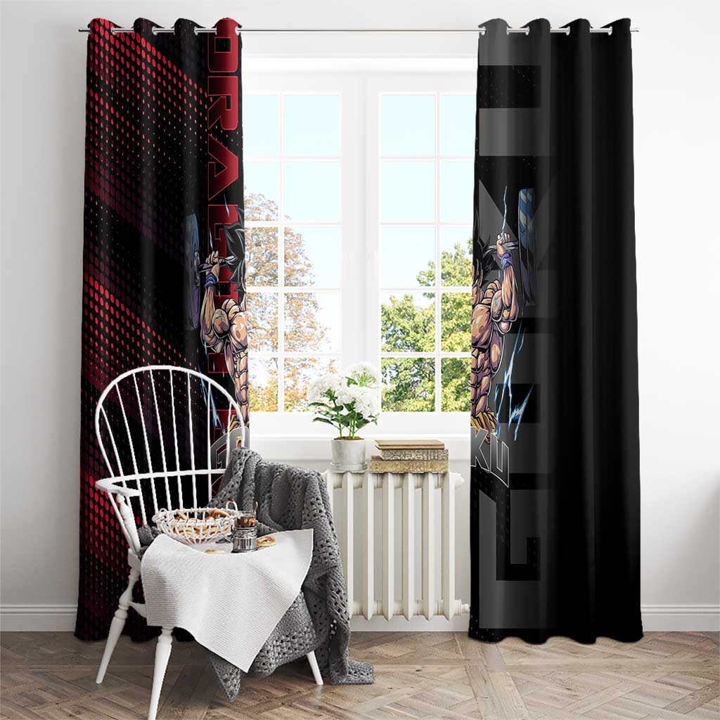 Goku Gym Theme Black and Red Design Window Curtain with Dumbbell Lightning Art and Muscle Training Pose - The Mazicc