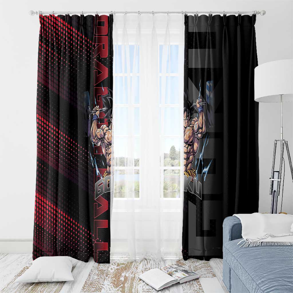 Goku Gym Theme Black and Red Design Window Curtain with Dumbbell Lightning Art and Muscle Training Pose - The Mazicc