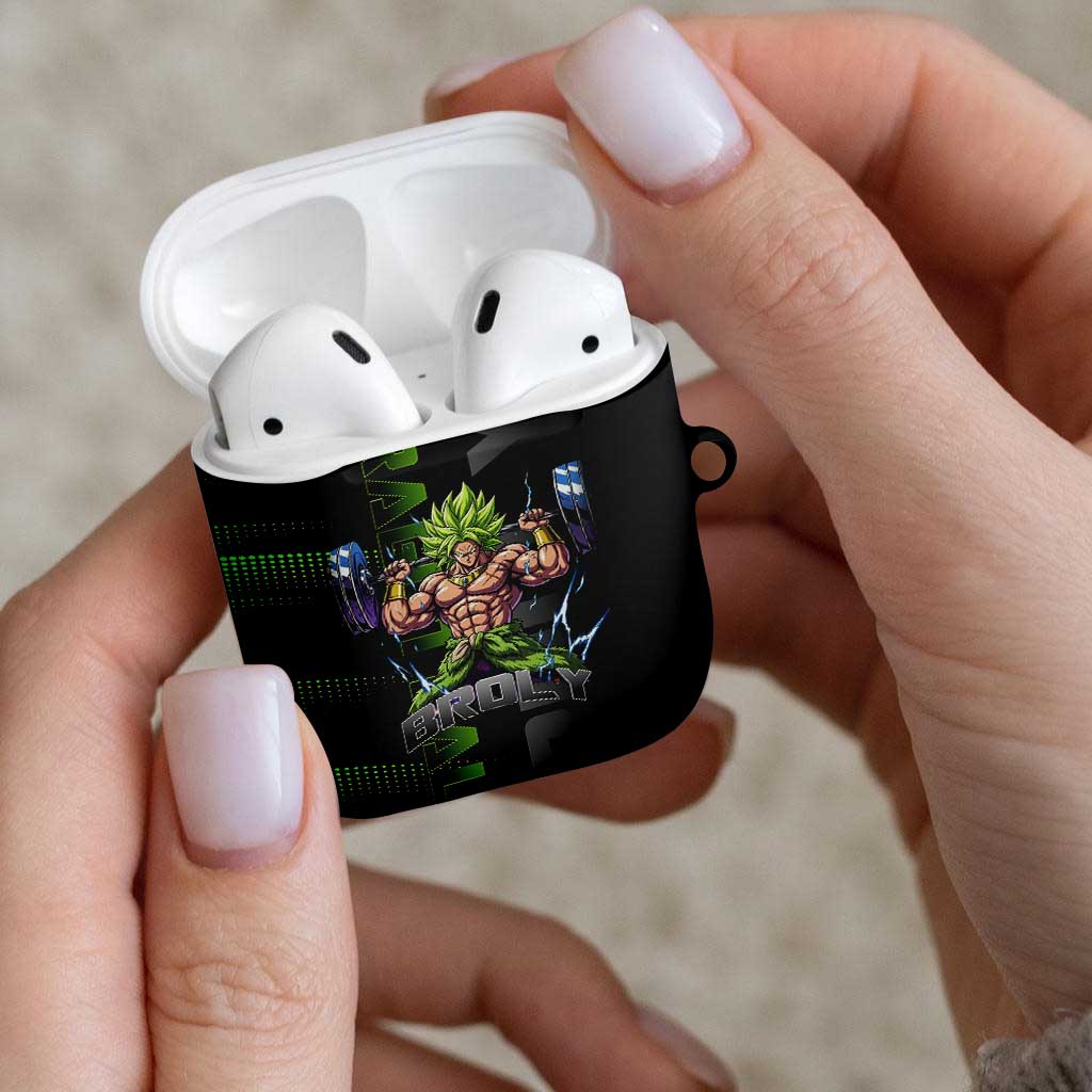 Broly Gym Theme Black and Green Design AirPods Case with Powerlifting Pose and Electrified Muscle Artwork - The Mazicc