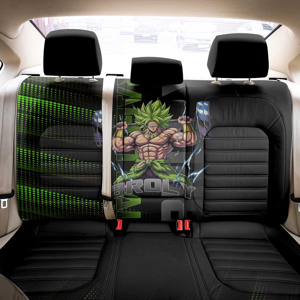 Broly Gym Theme Black and Green Design Back Car Seat Cover with Powerlifting Pose and Electrified Muscle Artwork - The Mazicc