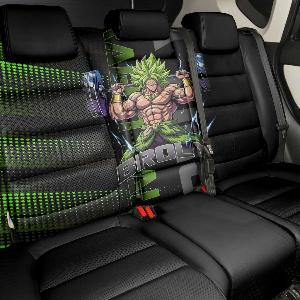 Broly Gym Theme Black and Green Design Back Car Seat Cover with Powerlifting Pose and Electrified Muscle Artwork - The Mazicc
