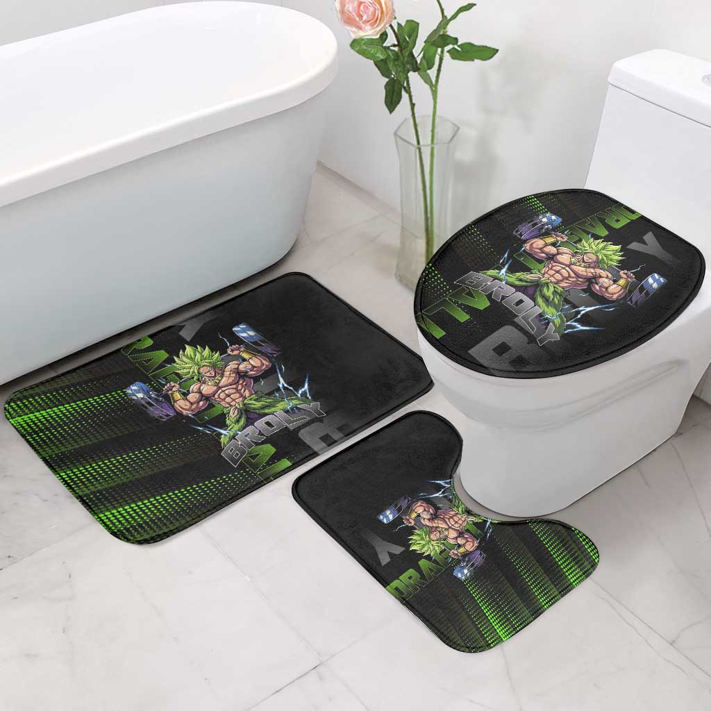 Broly Gym Theme Black and Green Design Bathroom Set with Powerlifting Pose and Electrified Muscle Artwork - The Mazicc