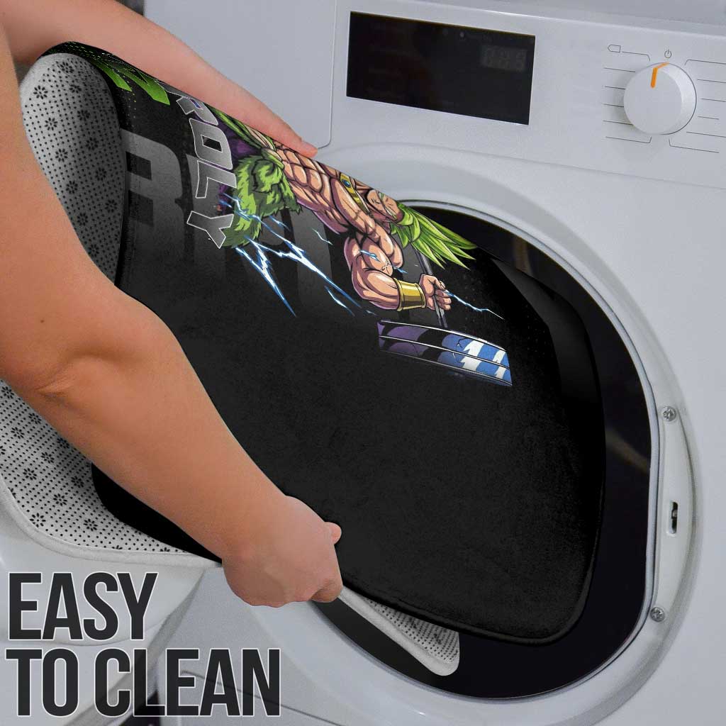 Broly Gym Theme Black and Green Design Bathroom Set with Powerlifting Pose and Electrified Muscle Artwork - The Mazicc