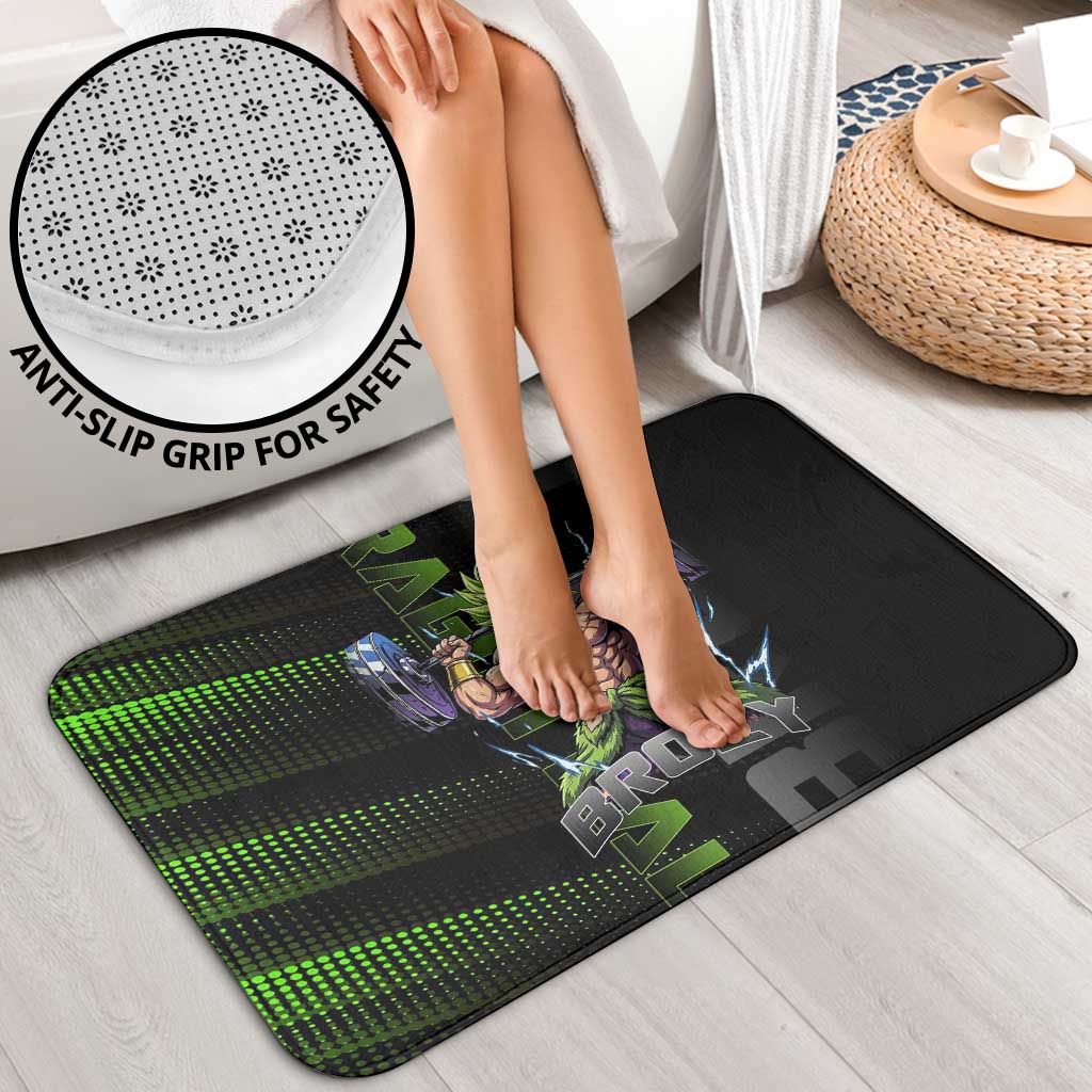 Broly Gym Theme Black and Green Design Bathroom Set with Powerlifting Pose and Electrified Muscle Artwork - The Mazicc
