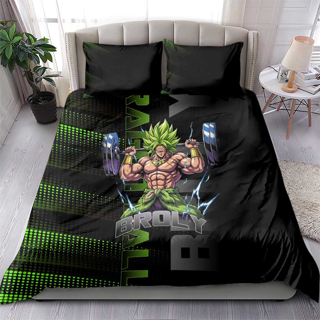 Broly Gym Theme Black and Green Design Bedding Set with Powerlifting Pose and Electrified Muscle Artwork - The Mazicc
