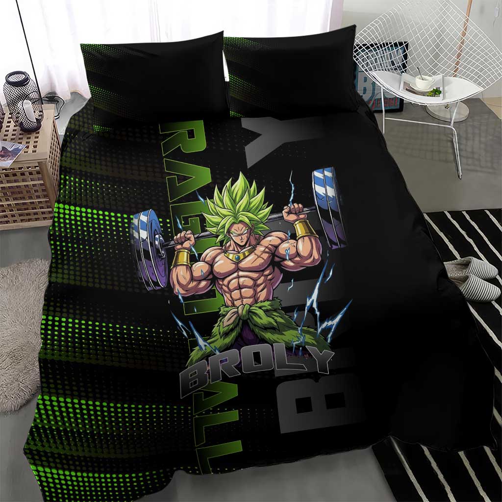Broly Gym Theme Black and Green Design Bedding Set with Powerlifting Pose and Electrified Muscle Artwork - The Mazicc