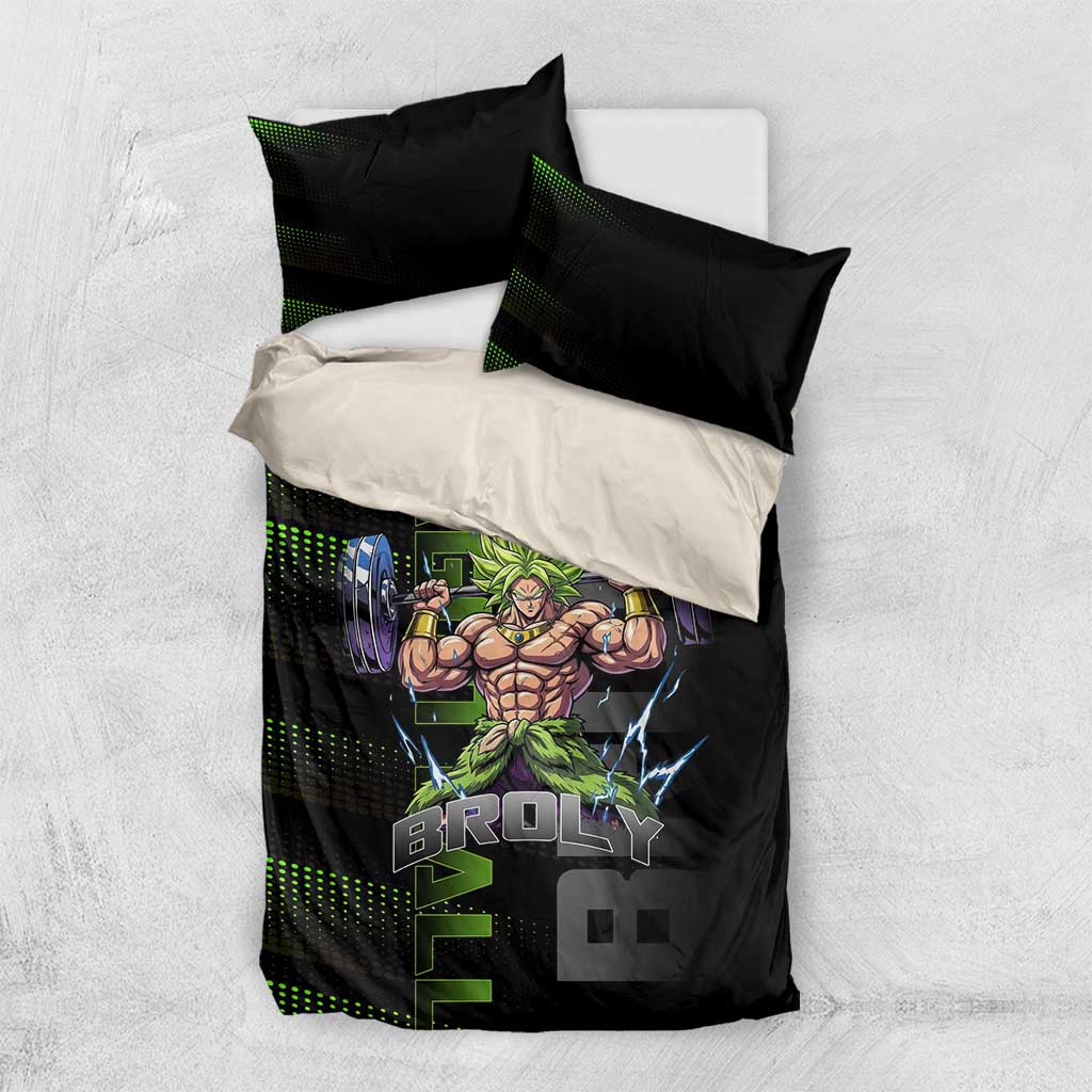 Broly Gym Theme Black and Green Design Bedding Set with Powerlifting Pose and Electrified Muscle Artwork - The Mazicc