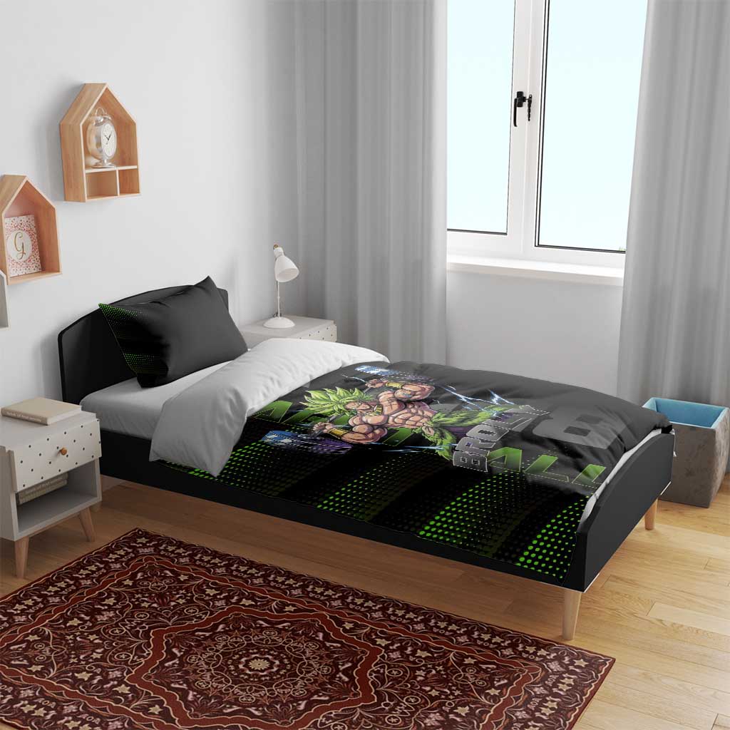 Broly Gym Theme Black and Green Design Bedding Set with Powerlifting Pose and Electrified Muscle Artwork - The Mazicc
