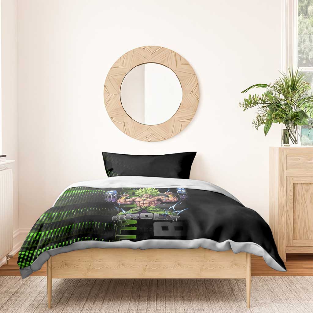 Broly Gym Theme Black and Green Design Bedding Set with Powerlifting Pose and Electrified Muscle Artwork - The Mazicc