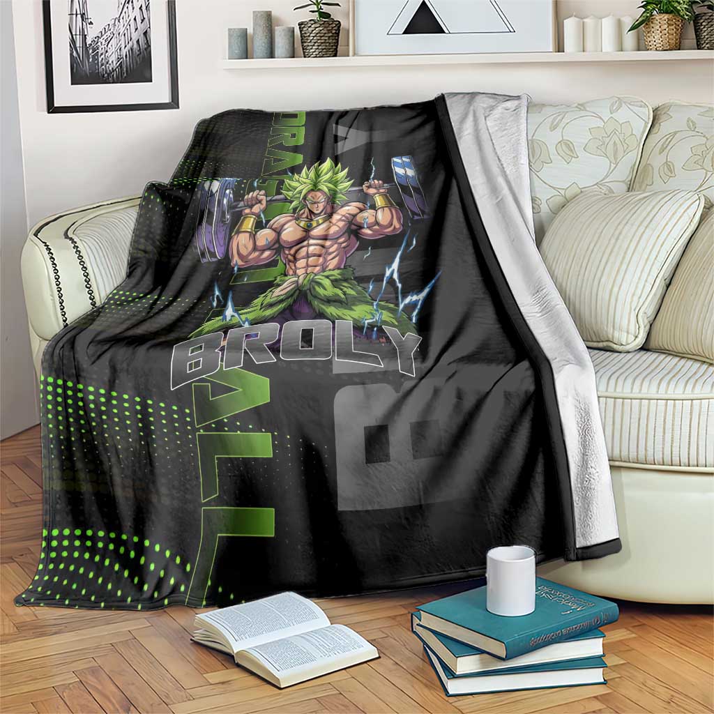 Broly Gym Theme Black and Green Design Blanket with Powerlifting Pose and Electrified Muscle Artwork - The Mazicc