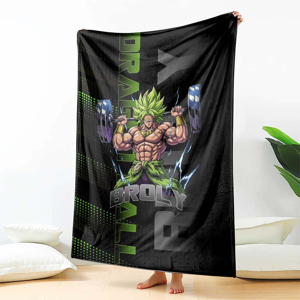 Broly Gym Theme Black and Green Design Blanket with Powerlifting Pose and Electrified Muscle Artwork - The Mazicc