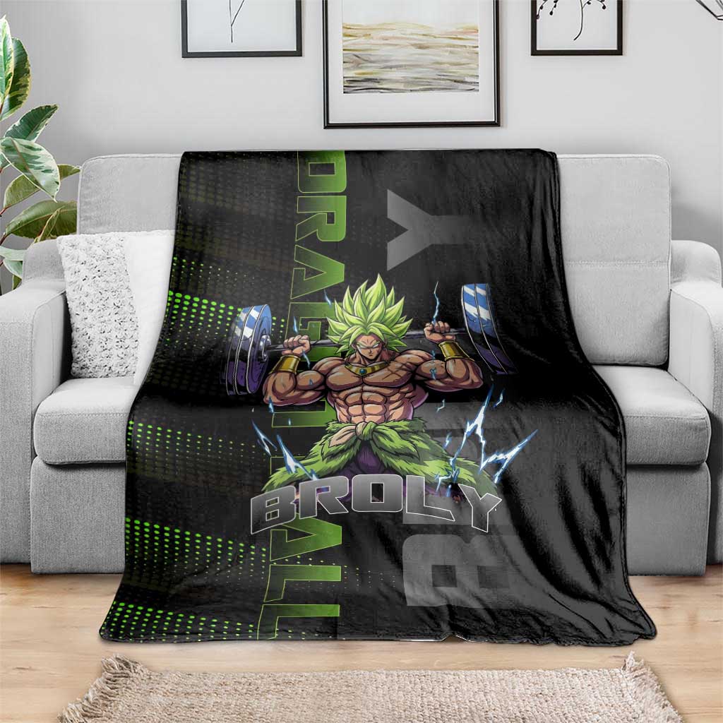 Broly Gym Theme Black and Green Design Blanket with Powerlifting Pose and Electrified Muscle Artwork - The Mazicc