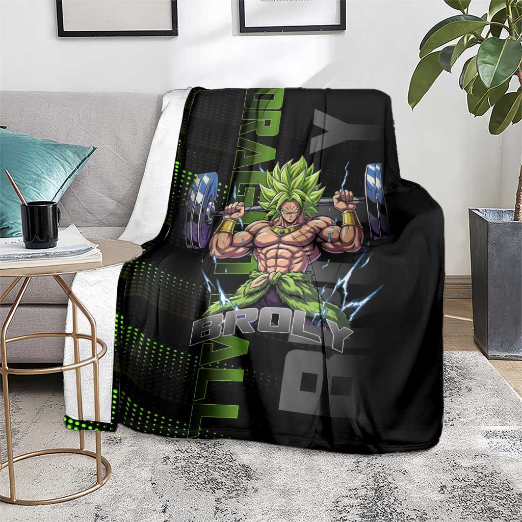 Broly Gym Theme Black and Green Design Blanket with Powerlifting Pose and Electrified Muscle Artwork - The Mazicc