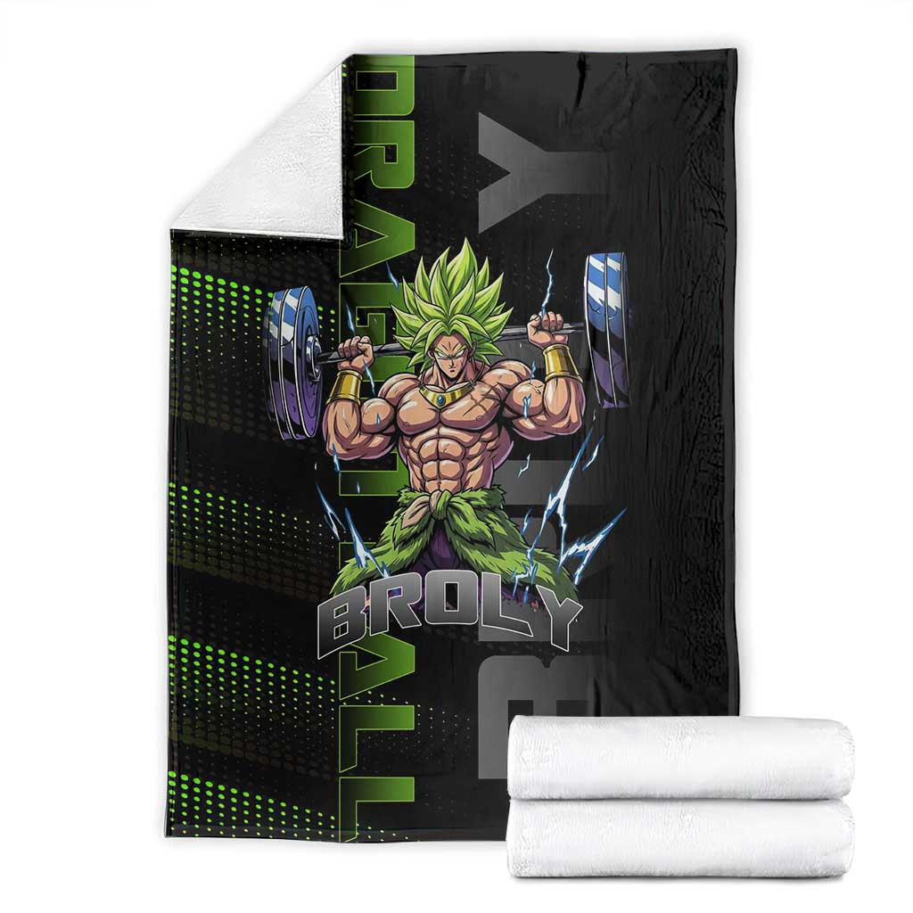 Broly Gym Theme Black and Green Design Blanket with Powerlifting Pose and Electrified Muscle Artwork - The Mazicc