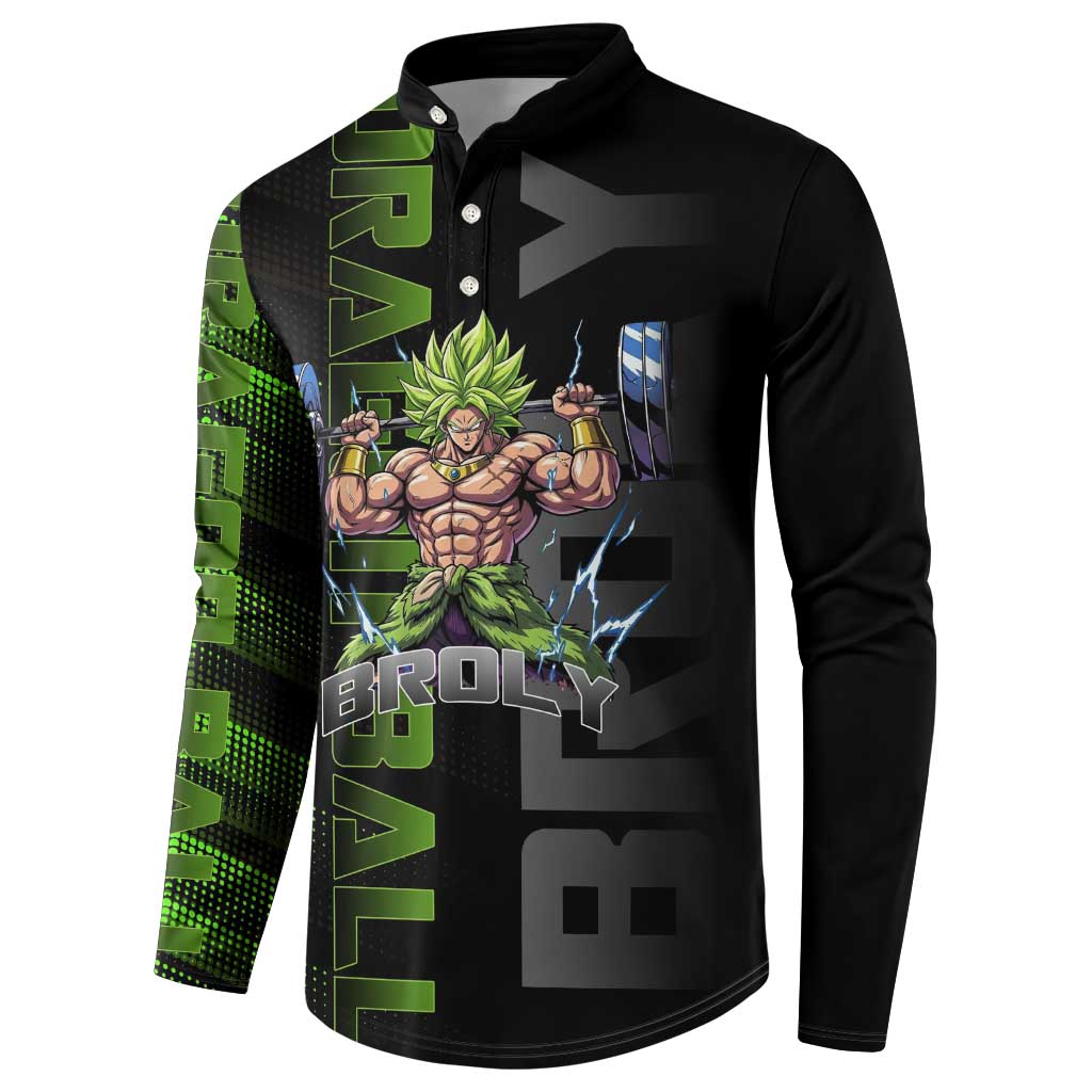 Broly Gym Theme Black and Green Design Button Sweatshirt with Powerlifting Pose and Electrified Muscle Artwork - The Mazicc