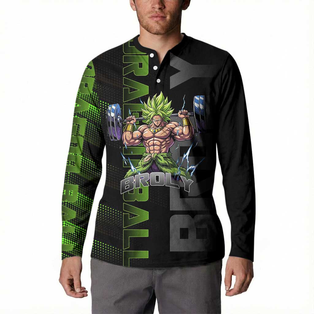 Broly Gym Theme Black and Green Design Button Sweatshirt with Powerlifting Pose and Electrified Muscle Artwork - The Mazicc