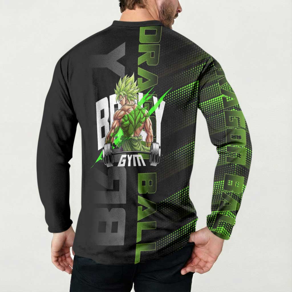 Broly Gym Theme Black and Green Design Button Sweatshirt with Powerlifting Pose and Electrified Muscle Artwork - The Mazicc