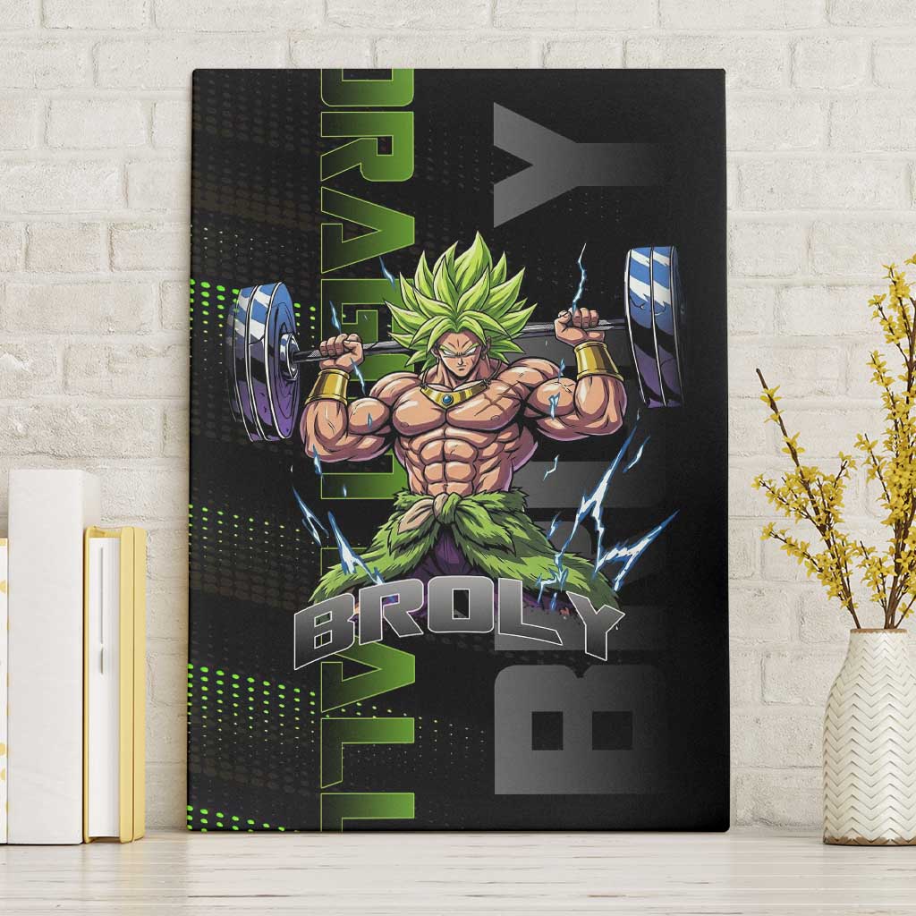 Broly Gym Theme Black and Green Design Canvas Wall Art with Powerlifting Pose and Electrified Muscle Artwork - The Mazicc