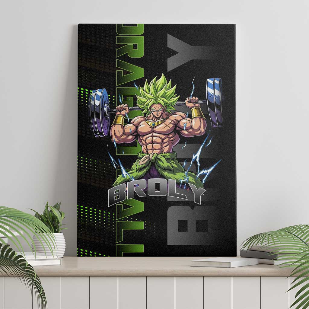 Broly Gym Theme Black and Green Design Canvas Wall Art with Powerlifting Pose and Electrified Muscle Artwork - The Mazicc