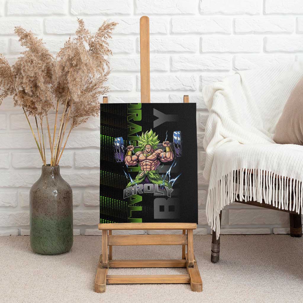 Broly Gym Theme Black and Green Design Canvas Wall Art with Powerlifting Pose and Electrified Muscle Artwork - The Mazicc