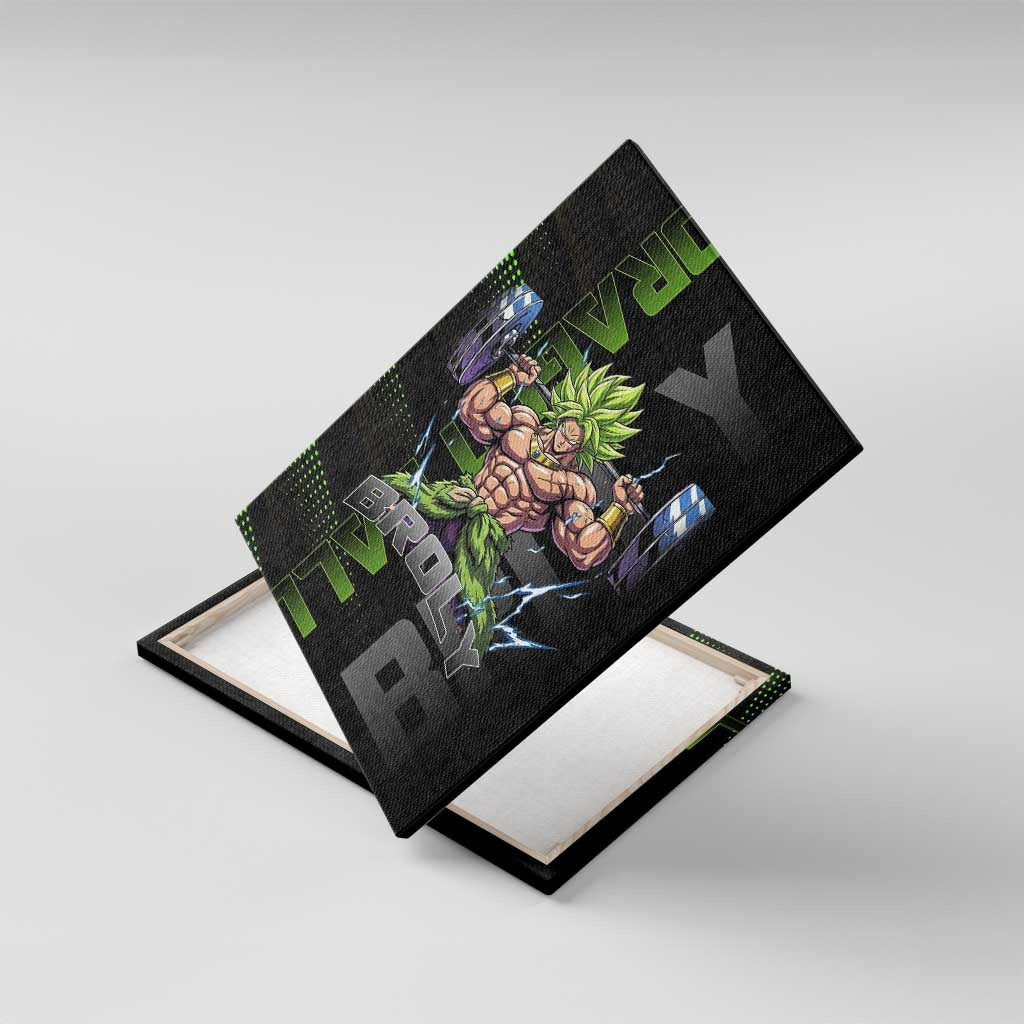 Broly Gym Theme Black and Green Design Canvas Wall Art with Powerlifting Pose and Electrified Muscle Artwork - The Mazicc