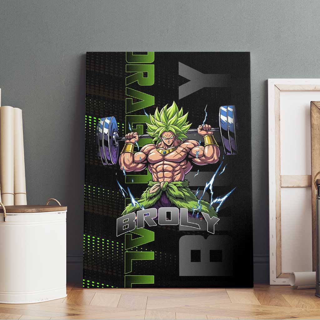Broly Gym Theme Black and Green Design Canvas Wall Art with Powerlifting Pose and Electrified Muscle Artwork - The Mazicc
