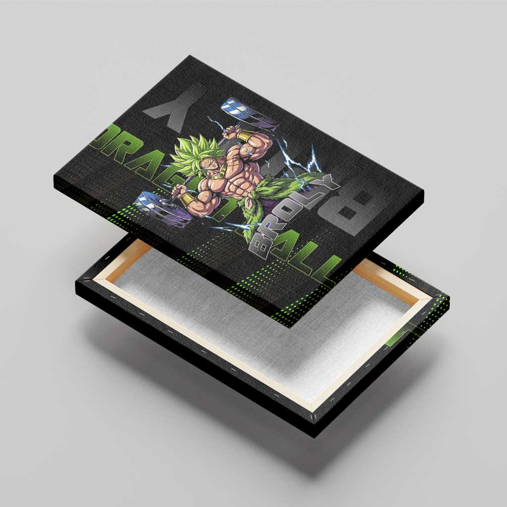 Broly Gym Theme Black and Green Design Canvas Wall Art with Powerlifting Pose and Electrified Muscle Artwork - The Mazicc