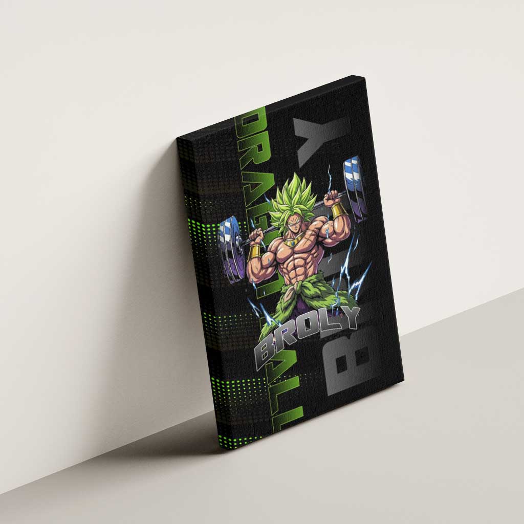 Broly Gym Theme Black and Green Design Canvas Wall Art with Powerlifting Pose and Electrified Muscle Artwork - The Mazicc