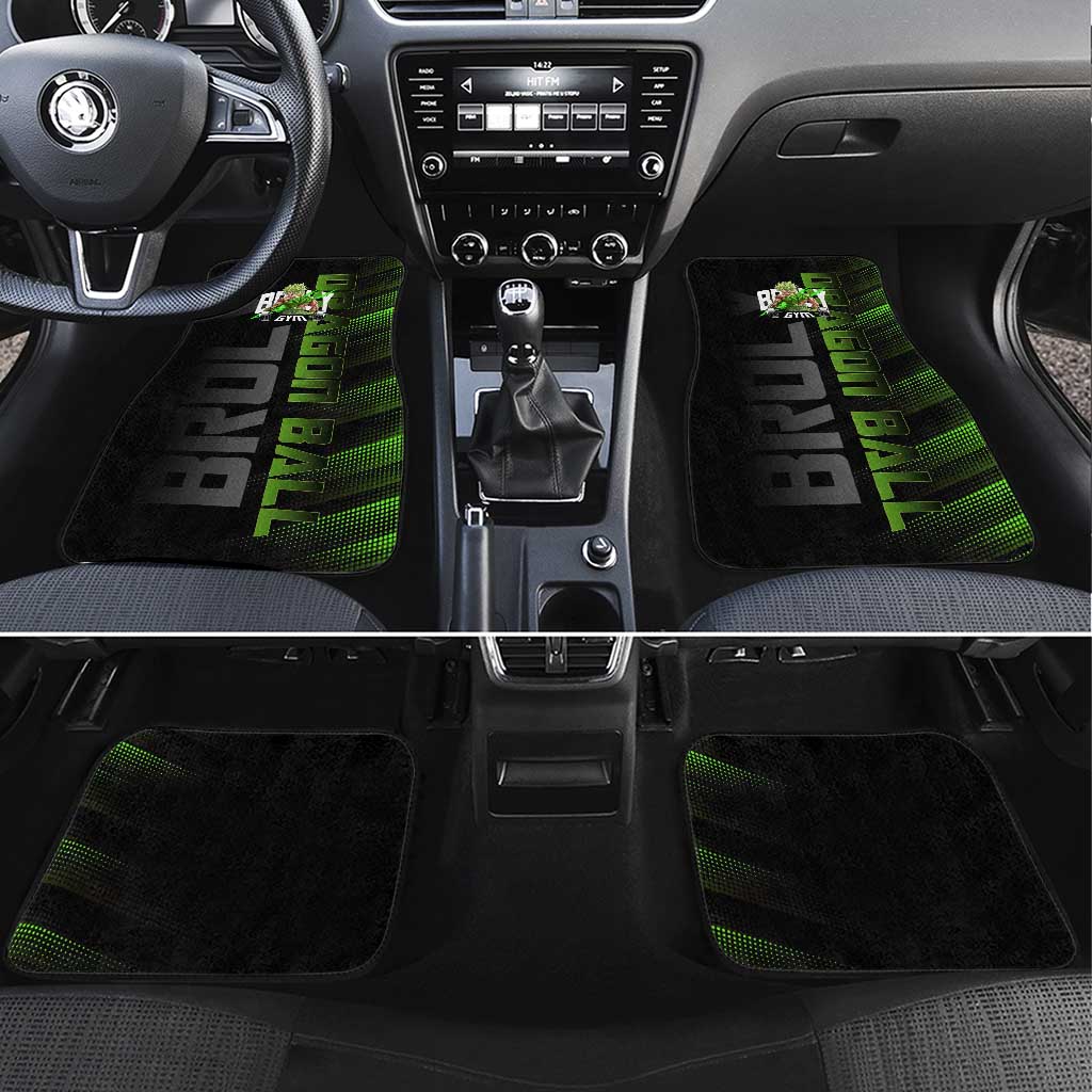 Broly Gym Theme Black and Green Design Car Mats with Powerlifting Pose and Electrified Muscle Artwork - The Mazicc
