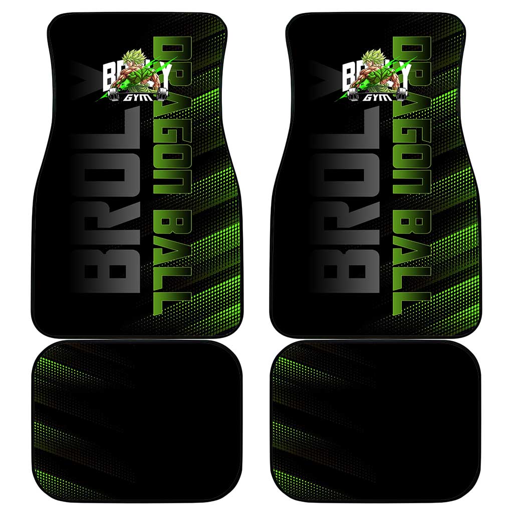 Broly Gym Theme Black and Green Design Car Mats with Powerlifting Pose and Electrified Muscle Artwork - The Mazicc