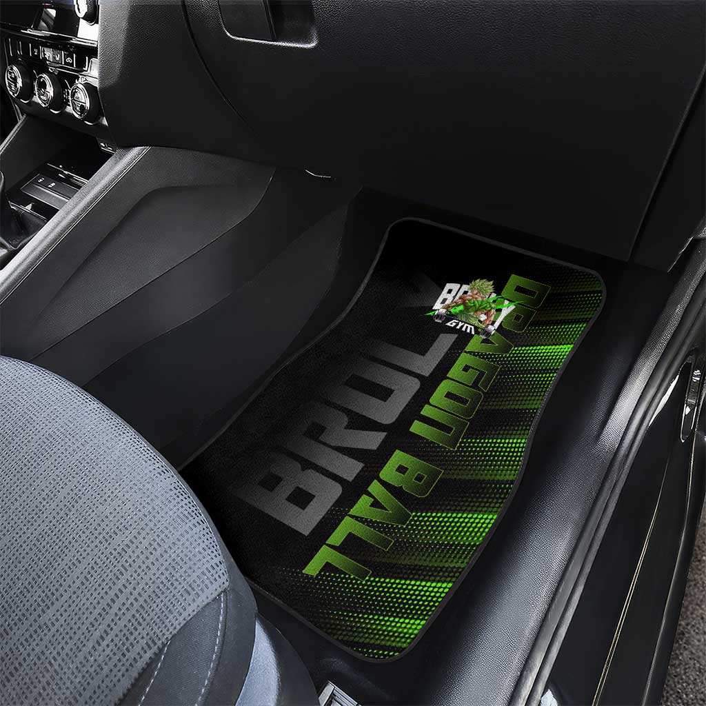 Broly Gym Theme Black and Green Design Car Mats with Powerlifting Pose and Electrified Muscle Artwork - The Mazicc