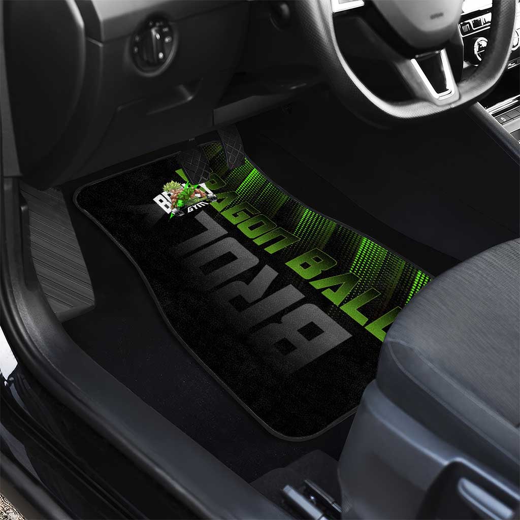 Broly Gym Theme Black and Green Design Car Mats with Powerlifting Pose and Electrified Muscle Artwork - The Mazicc