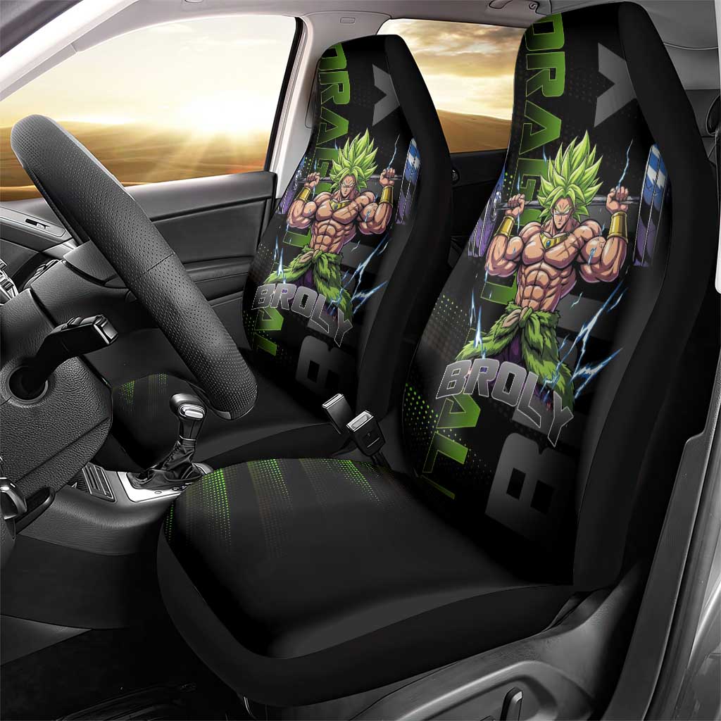 Broly Gym Theme Black and Green Design Car Seat Cover with Powerlifting Pose and Electrified Muscle Artwork - The Mazicc