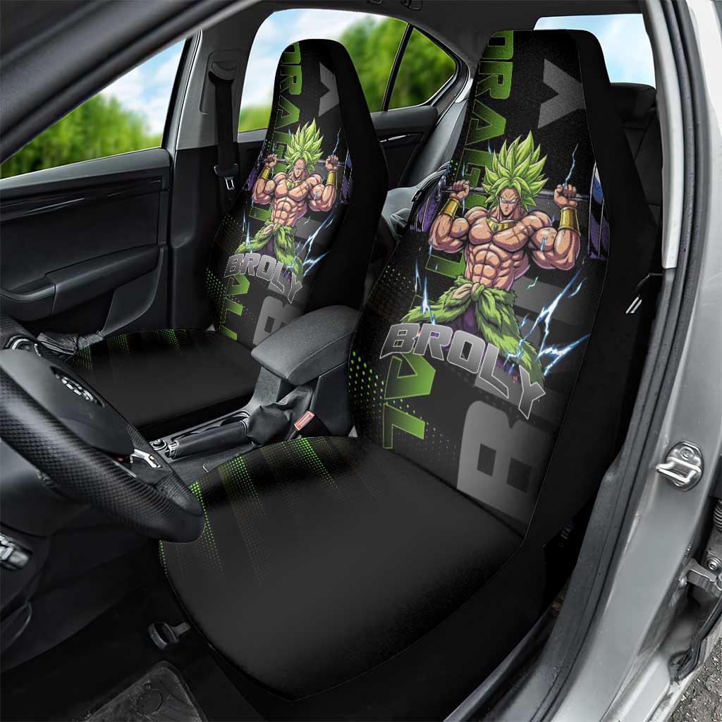 Broly Gym Theme Black and Green Design Car Seat Cover with Powerlifting Pose and Electrified Muscle Artwork - The Mazicc