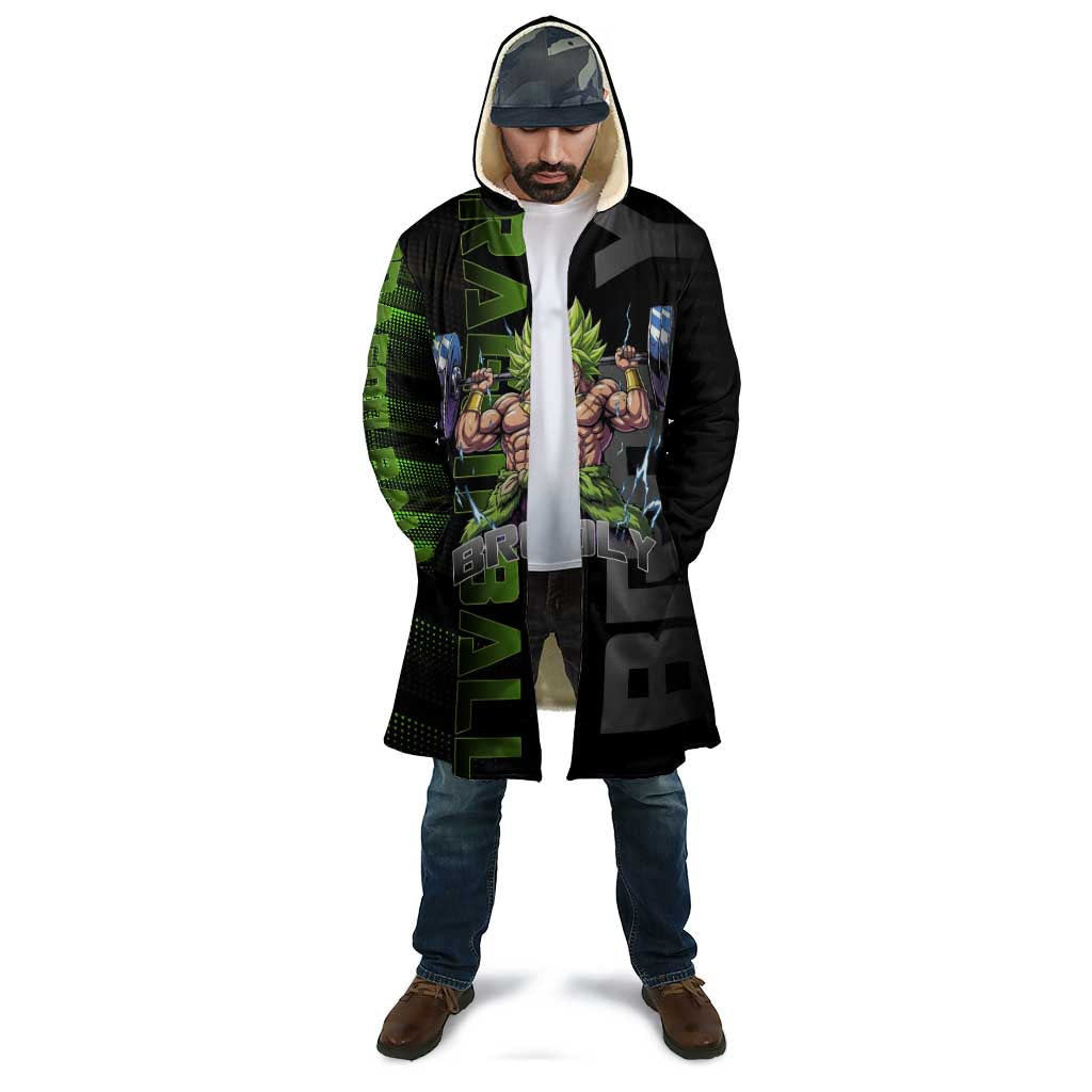 Broly Gym Theme Black and Green Design Cloak with Powerlifting Pose and Electrified Muscle Artwork - The Mazicc