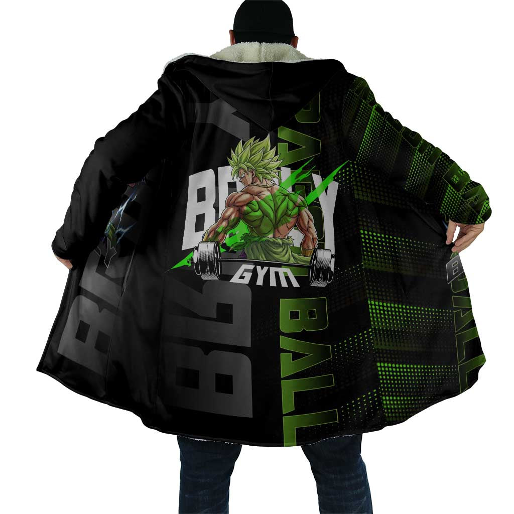 Broly Gym Theme Black and Green Design Cloak with Powerlifting Pose and Electrified Muscle Artwork - The Mazicc