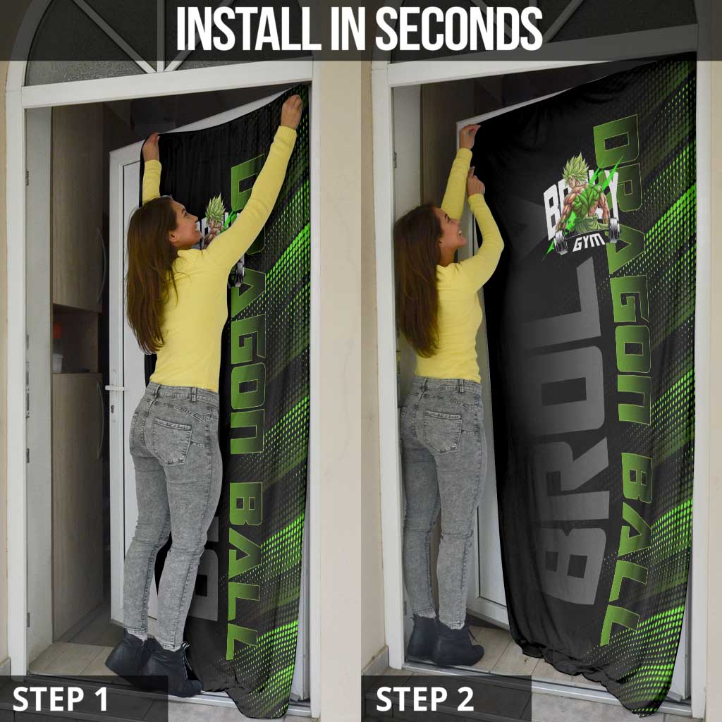 Broly Gym Theme Black and Green Design Door Cover with Powerlifting Pose and Electrified Muscle Artwork - The Mazicc