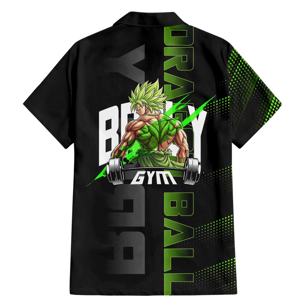 Broly Gym Theme Black and Green Design Family Matching Puletasi and Hawaiian Shirt with Powerlifting Pose and Electrified Muscle Artwork
